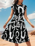 Printed Cap Sleeve Tie Waist Dress - Siennasass