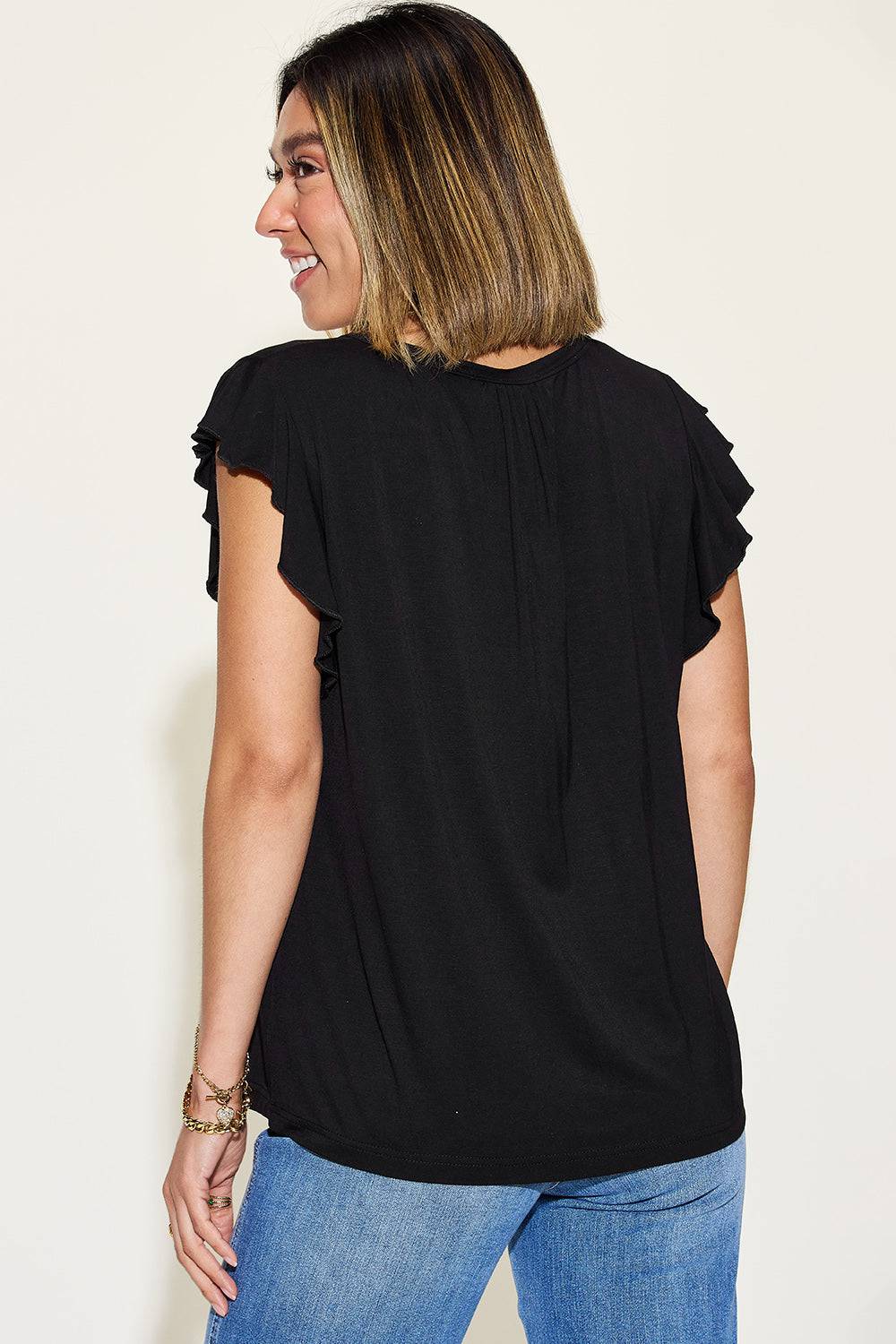 Basic Bae Full Size Bamboo Notched Ruffled Short Sleeve T-Shirt - Siennasass