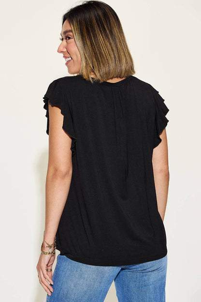 Basic Bae Full Size Bamboo Notched Ruffled Short Sleeve T-Shirt - Siennasass