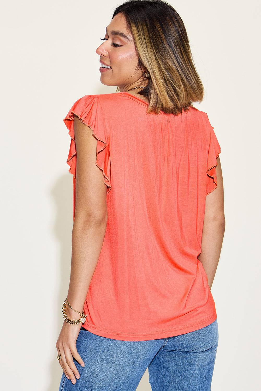 Basic Bae Full Size Bamboo Notched Ruffled Short Sleeve T-Shirt - Siennasass