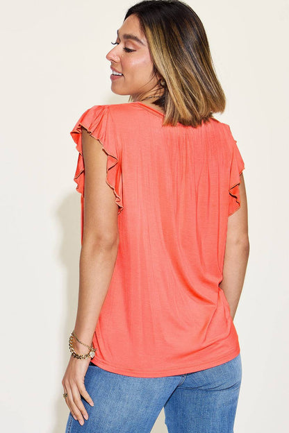 Basic Bae Full Size Bamboo Notched Ruffled Short Sleeve T-Shirt - Siennasass
