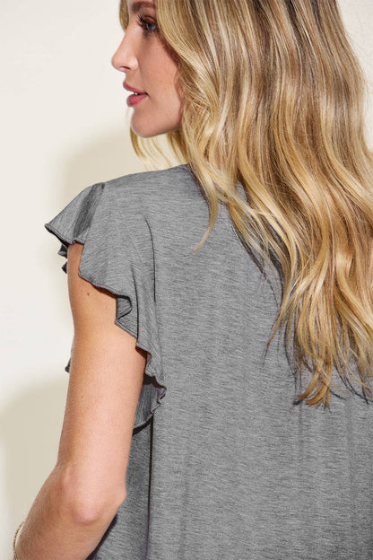 Basic Bae Full Size Bamboo Notched Ruffled Short Sleeve T-Shirt - Siennasass