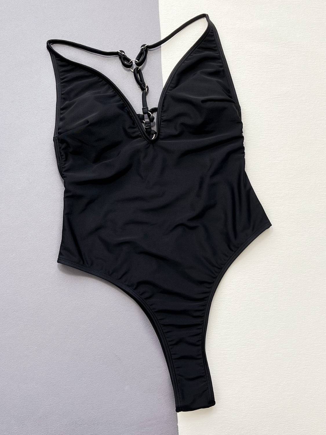 Cutout Plunge Spaghetti Strap One-Piece Swimwear - Siennasass