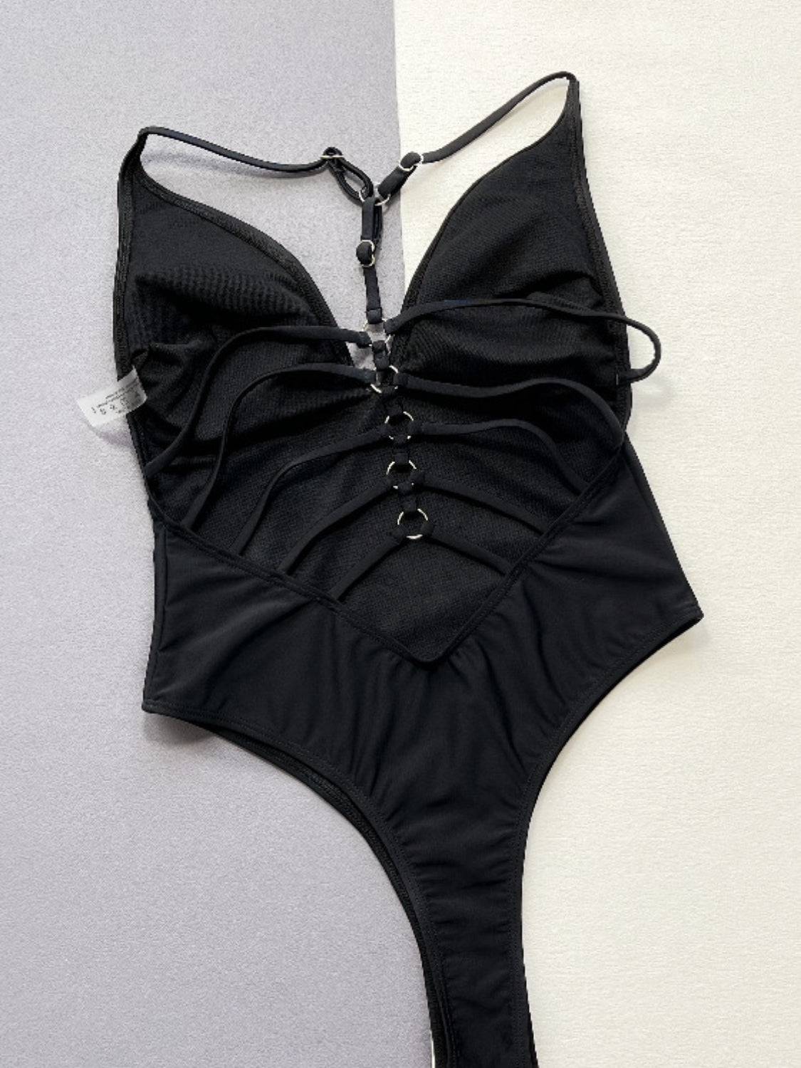 Cutout Plunge Spaghetti Strap One-Piece Swimwear - Siennasass