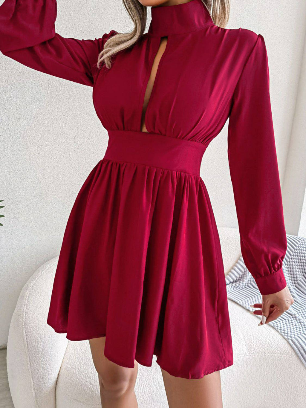 Cutout Turtleneck A-Line Mini Dress - Siennasass