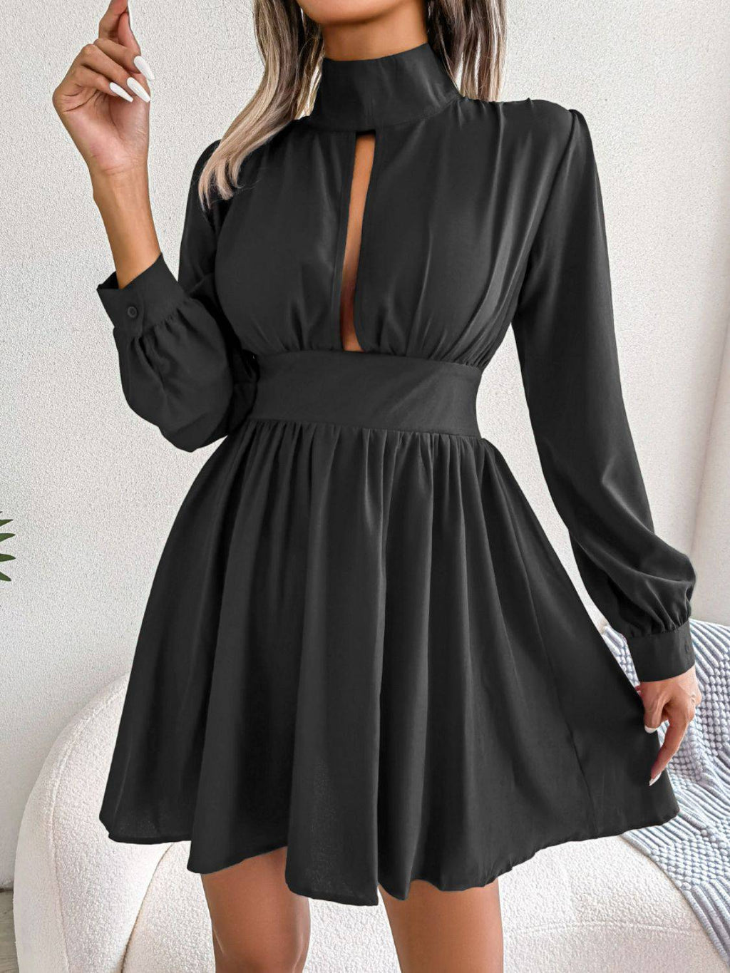 Cutout Turtleneck A-Line Mini Dress - Siennasass