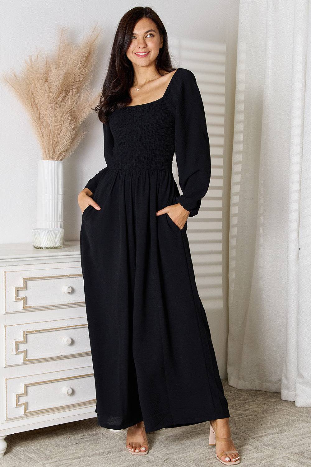 Double Take Square Neck Jumpsuit with Pockets - Siennasass