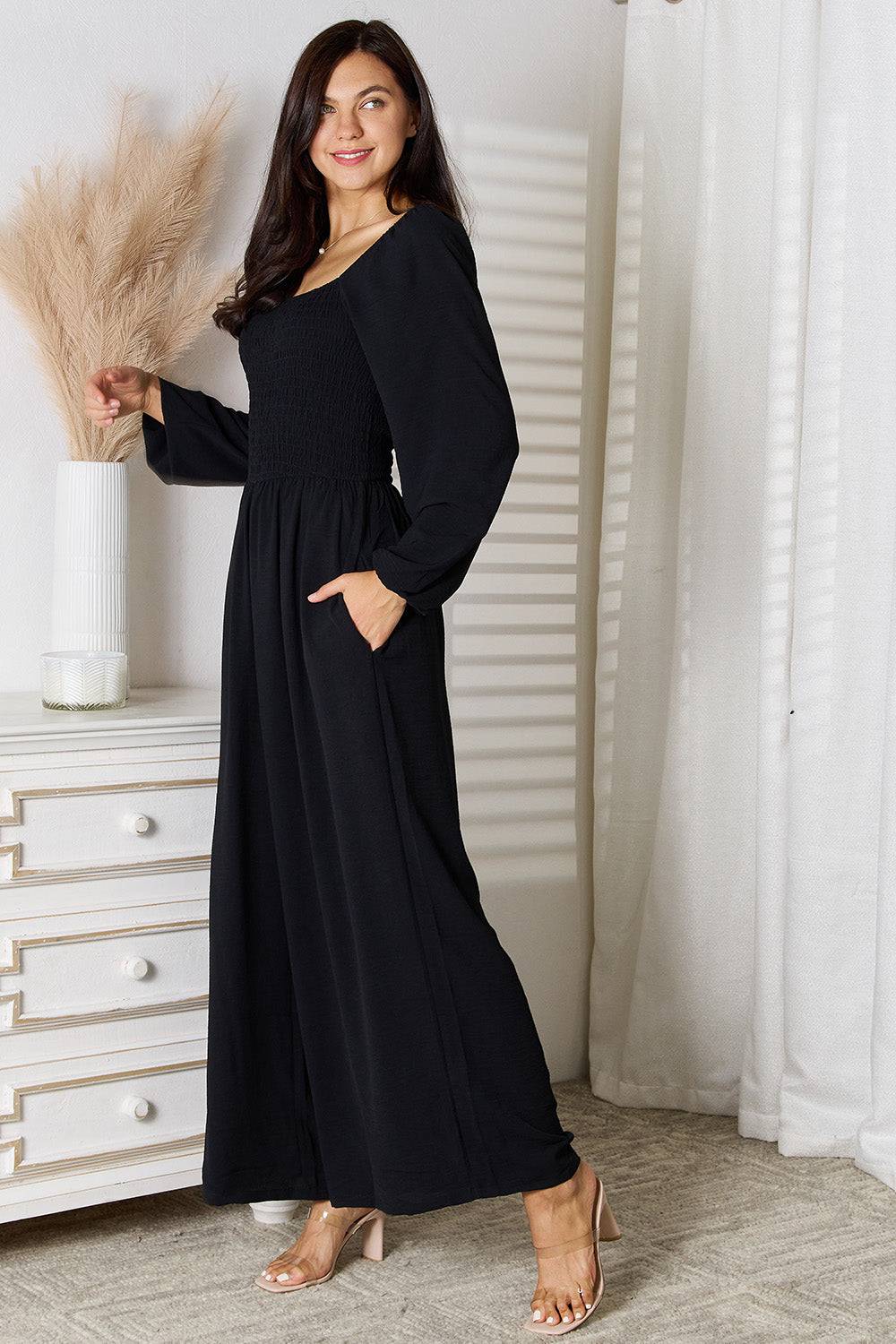 Double Take Square Neck Jumpsuit with Pockets - Siennasass