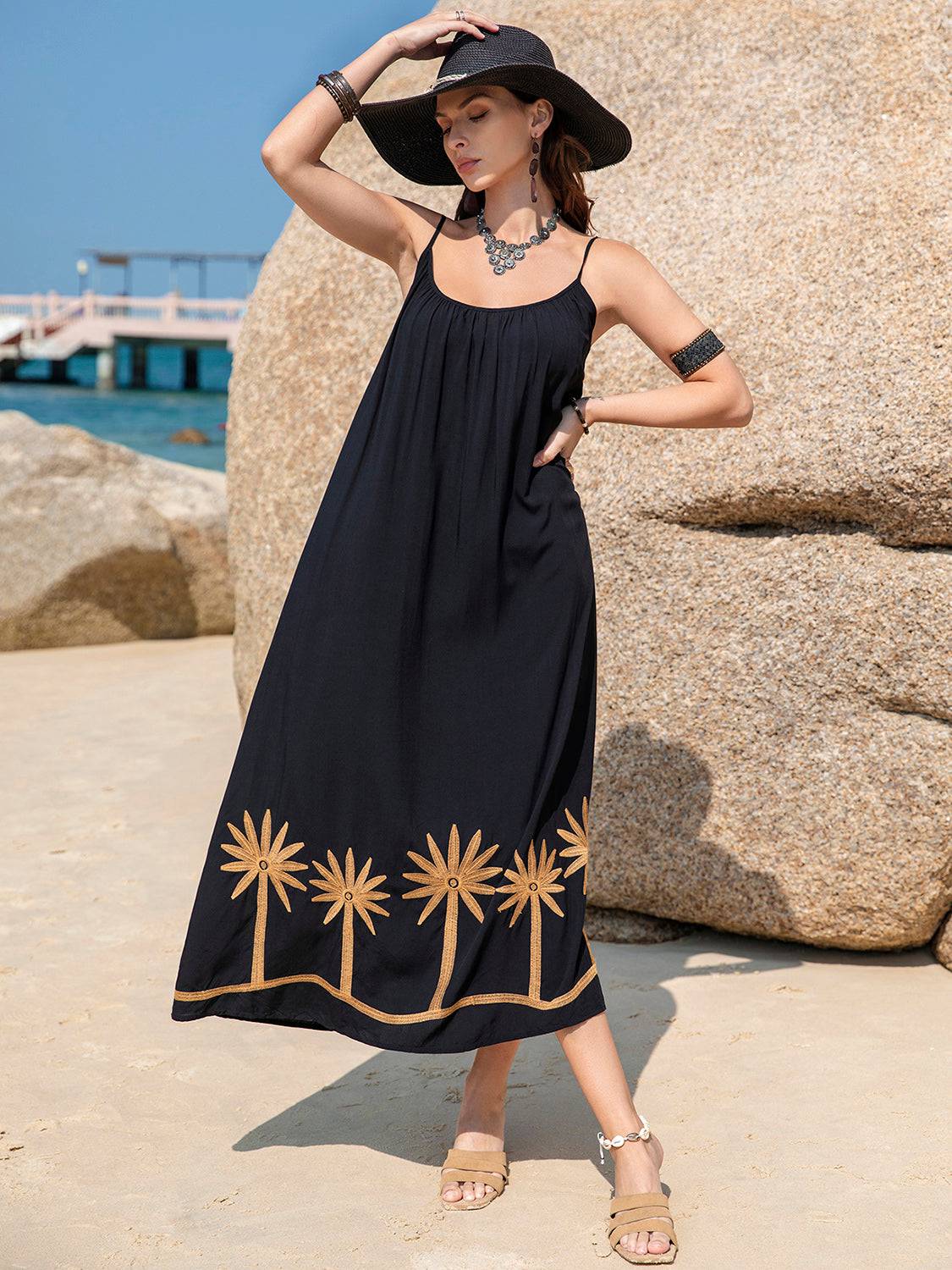 Embroidered Scoop Neck Midi Cami Dress - Siennasass
