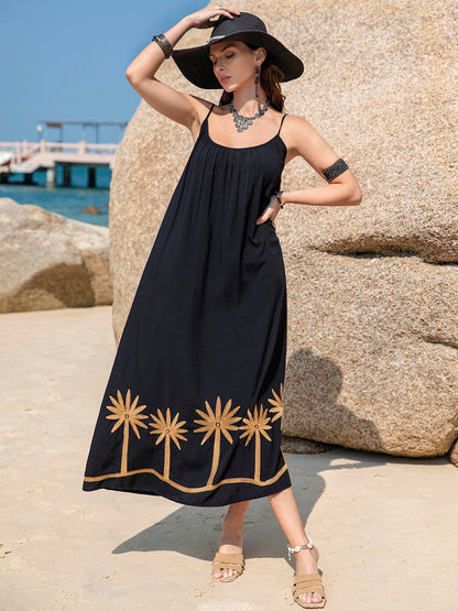 Embroidered Scoop Neck Midi Cami Dress - Siennasass