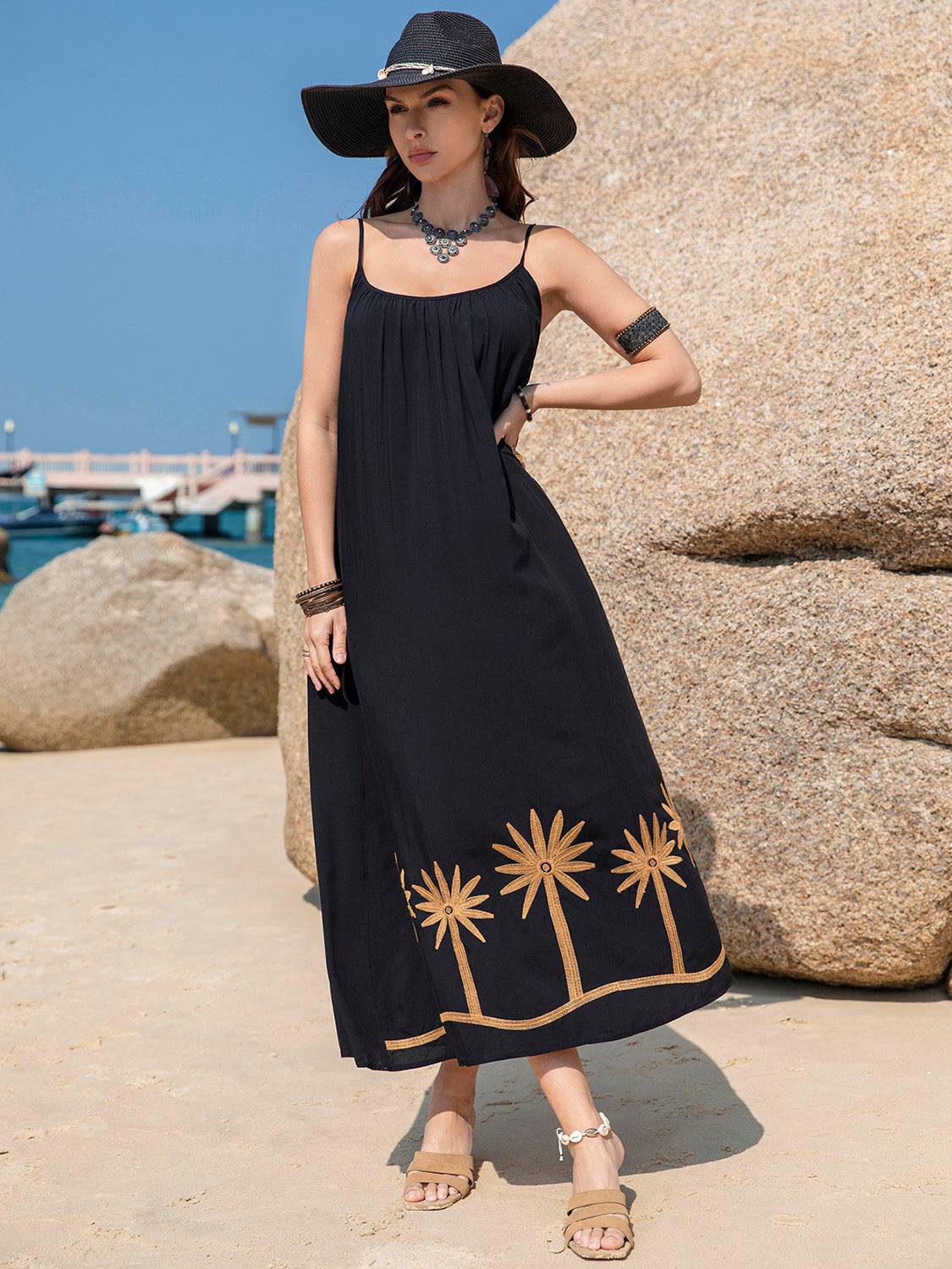 Embroidered Scoop Neck Midi Cami Dress - Siennasass