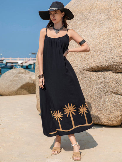 Embroidered Scoop Neck Midi Cami Dress - Siennasass