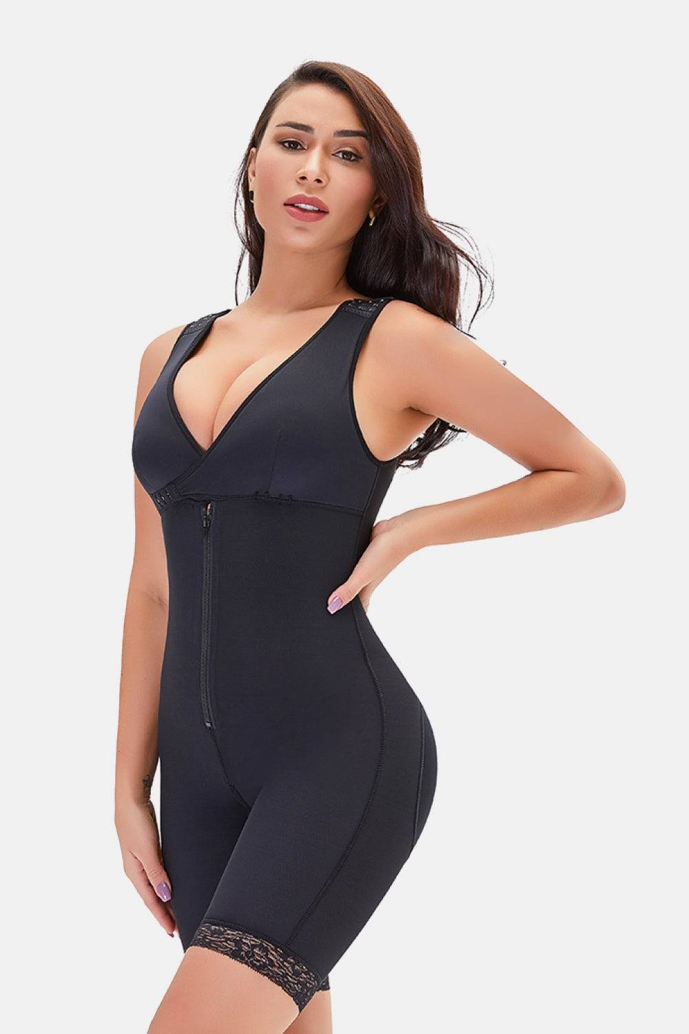 Full Size Lace Trim Shapewear with Zipper - Siennasass