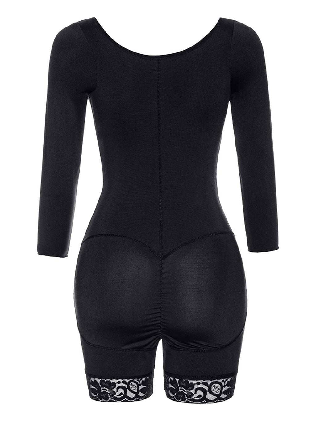 Full Size Zip Up Lace Detail Long Sleeve Shapewear - Siennasass