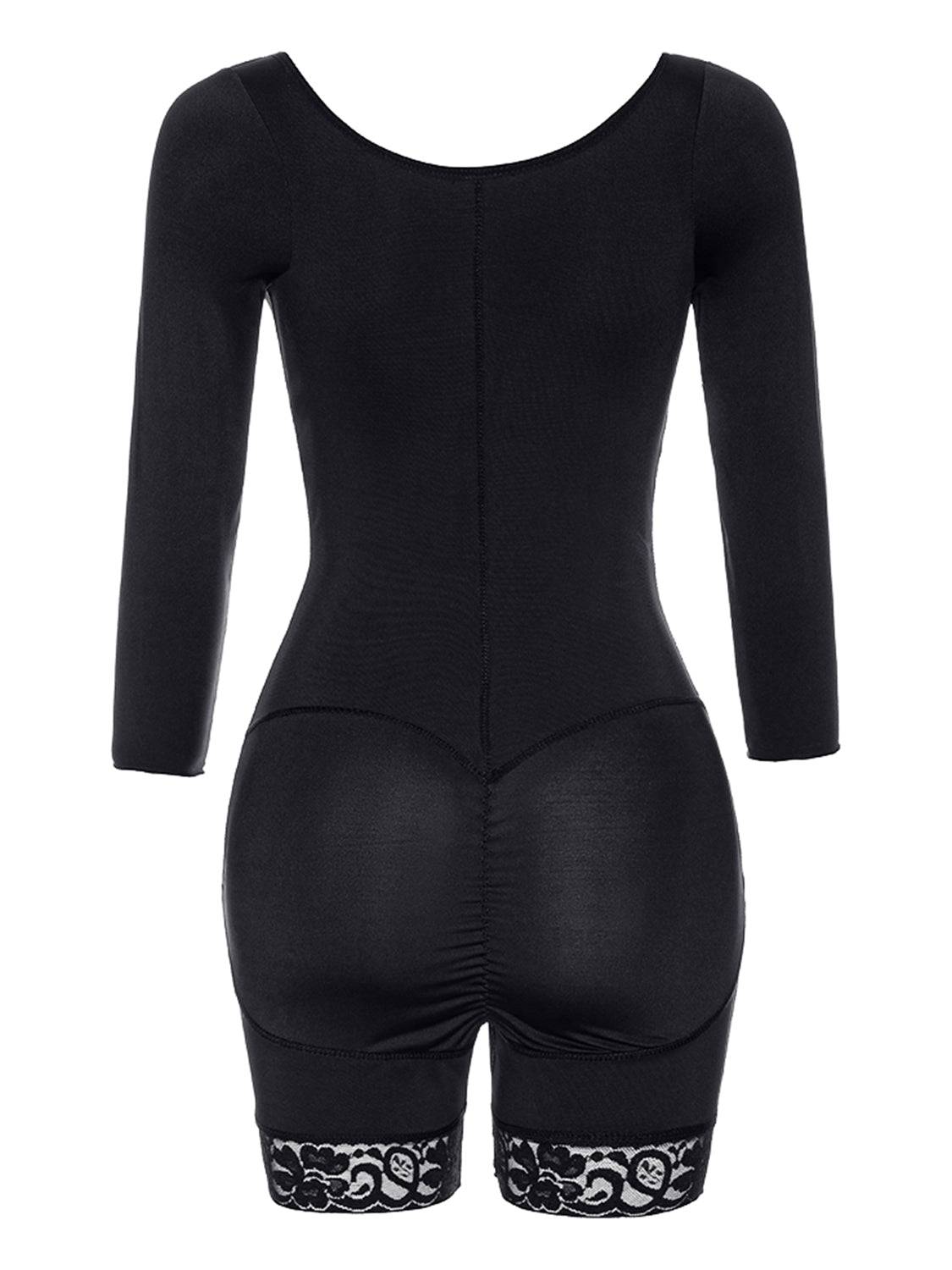 Full Size Zip Up Lace Detail Long Sleeve Shapewear - Siennasass