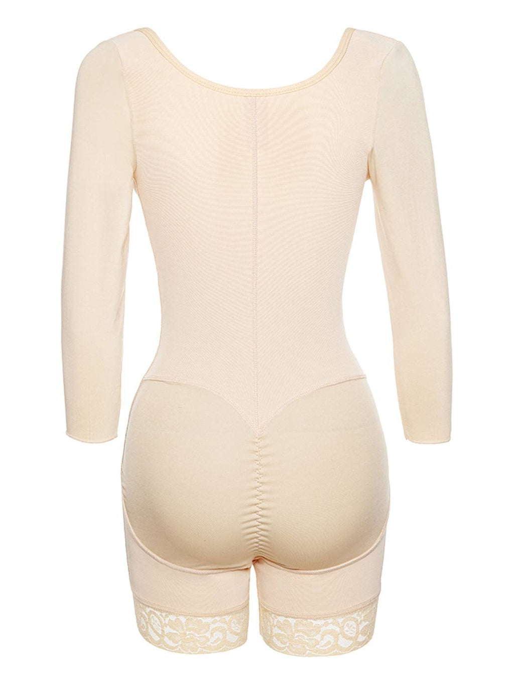 Full Size Zip Up Lace Detail Long Sleeve Shapewear - Siennasass