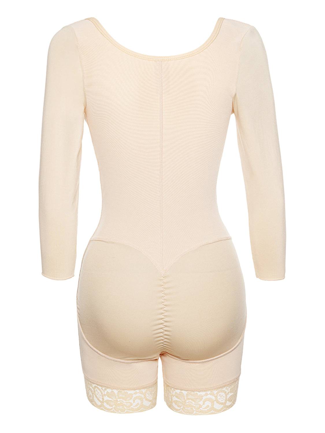 Full Size Zip Up Lace Detail Long Sleeve Shapewear - Siennasass