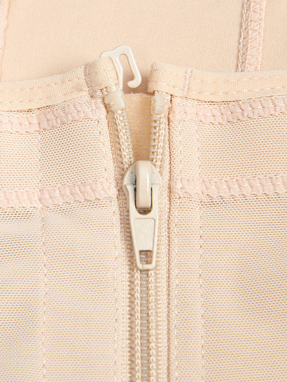 Full Size Zip Up Lace Detail Long Sleeve Shapewear - Siennasass