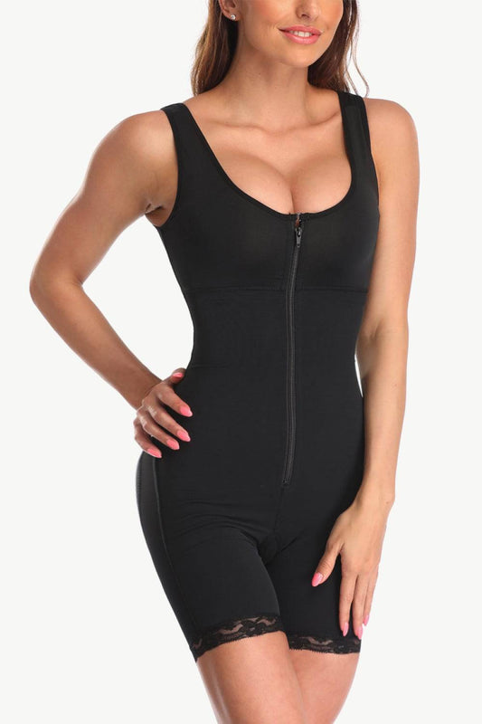 Full Size Zip-Up Lace Detail Shapewear - Siennasass