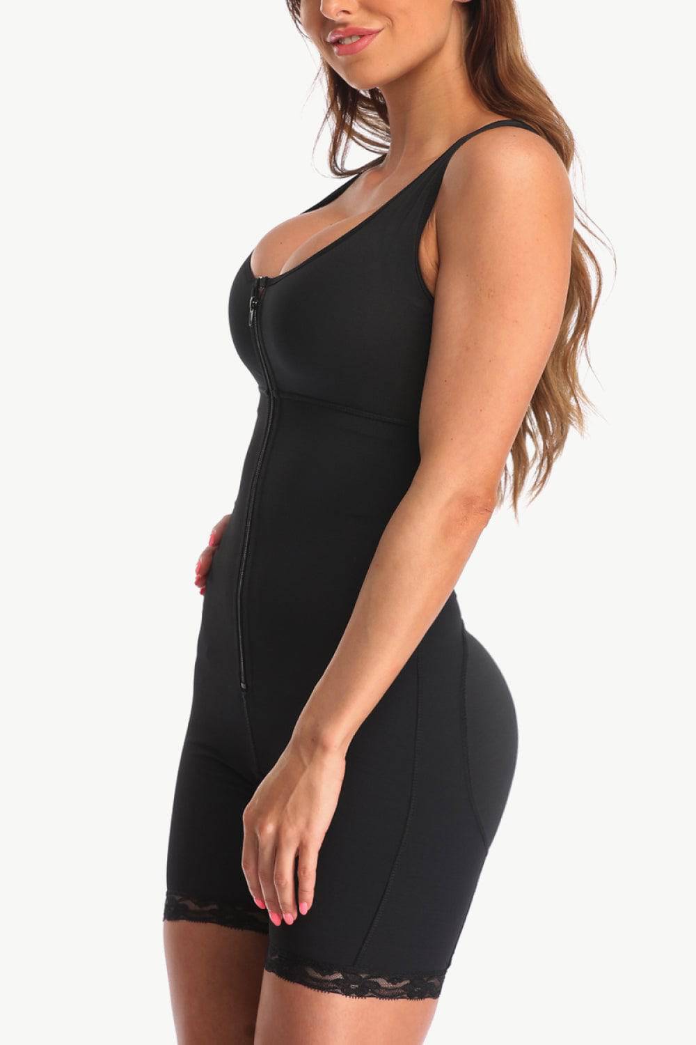 Full Size Zip-Up Lace Detail Shapewear - Siennasass