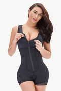 Full Size Zip-Up Scoop Neck Lace Trim Shapewear - Siennasass