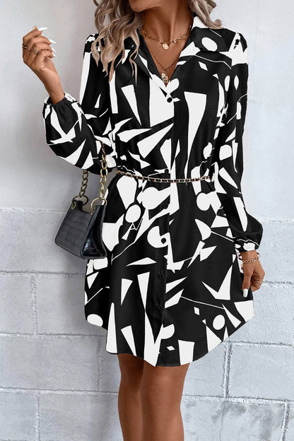 Geometrisches Langarm-Hemdkleid
