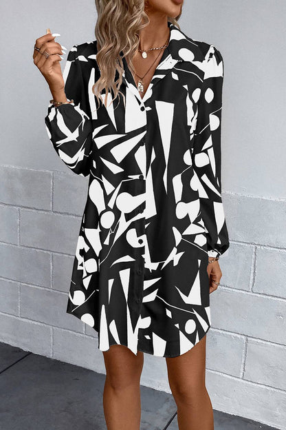 Geometrisches Langarm-Hemdkleid