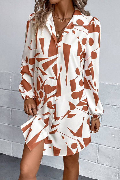 Geometrisches Langarm-Hemdkleid