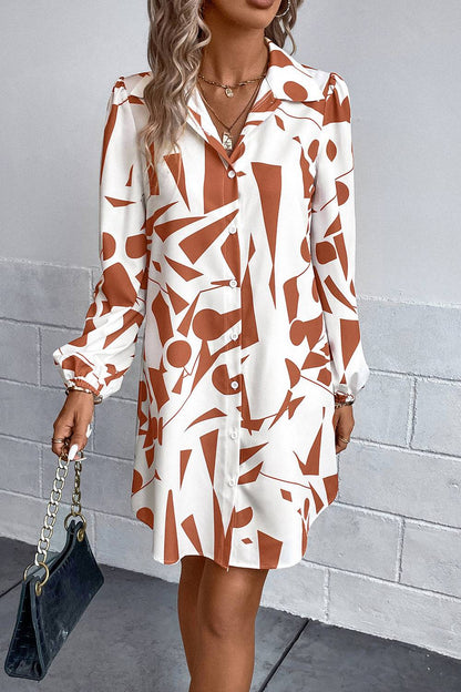 Geometrisches Langarm-Hemdkleid