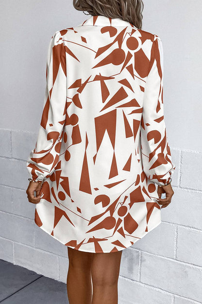 Geometrisches Langarm-Hemdkleid