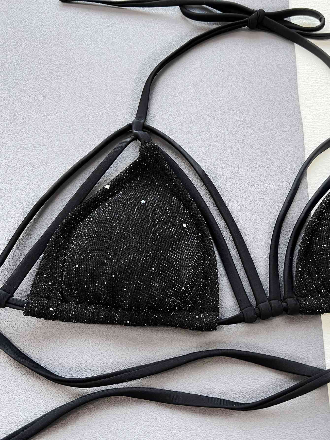 Glitter Halter Neck Strappy Two-Piece Bikini Set - Siennasass