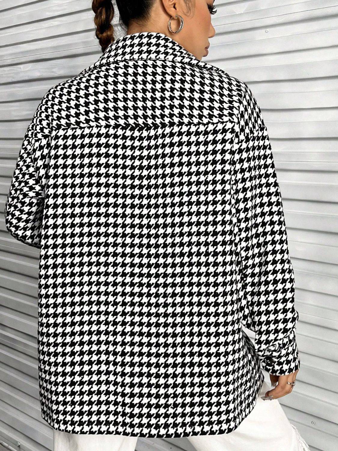 Langärmlige Hemdjacke mit Hahnentrittmuster und Knopfleiste