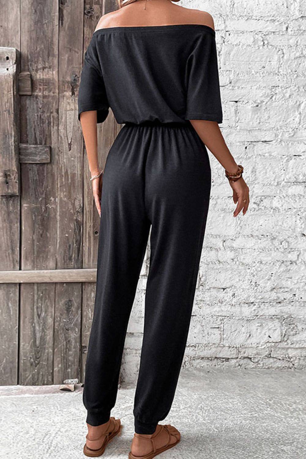 Off-Shoulder Jumpsuit with Pockets - Siennasass