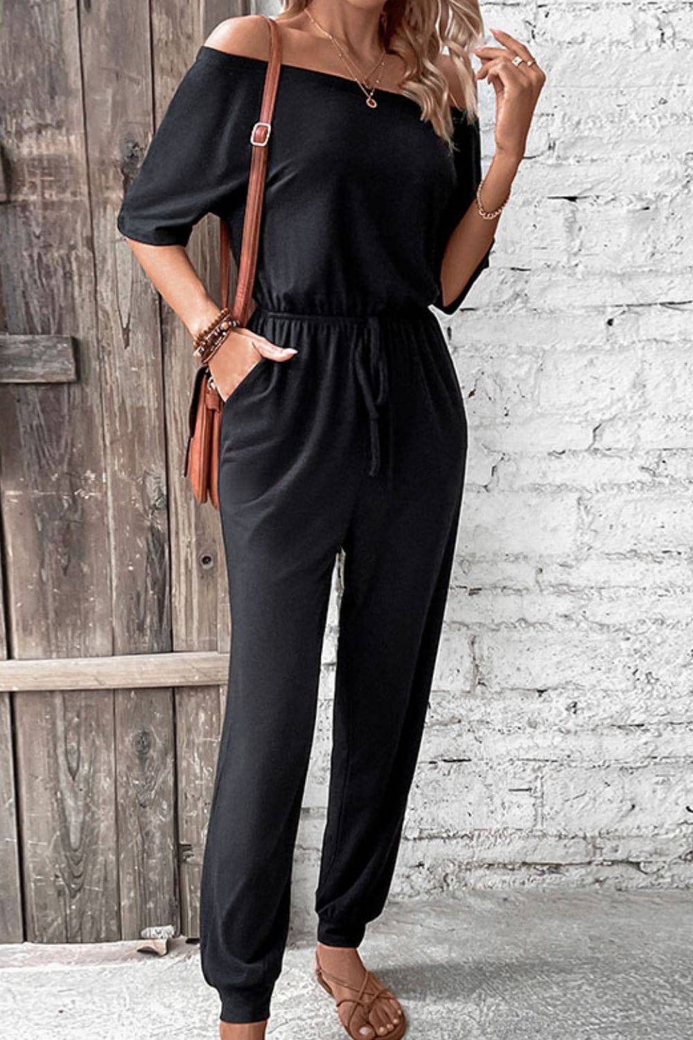 Off-Shoulder Jumpsuit with Pockets - Siennasass