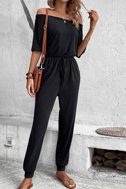 Off-Shoulder Jumpsuit with Pockets - Siennasass
