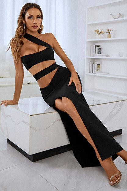 One-Shoulder Cutout Front Split Maxi Dress - Siennasass