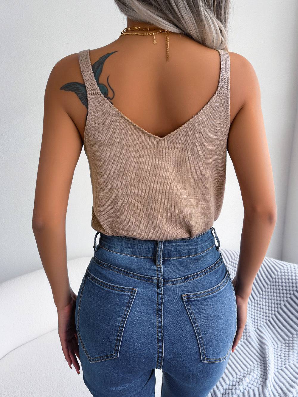 Openwork Scoop Neck Knit Tank Top - Siennasass
