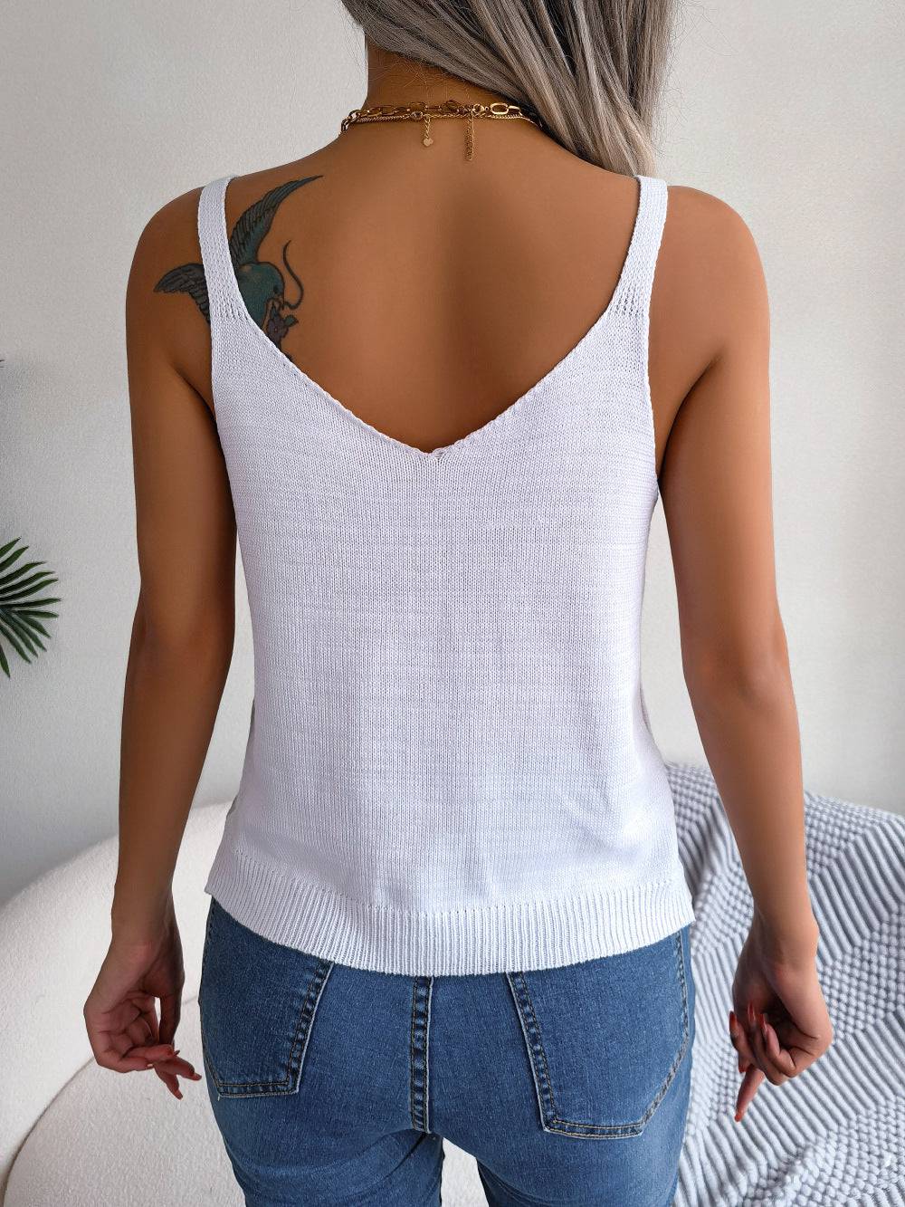 Openwork Scoop Neck Knit Tank Top - Siennasass