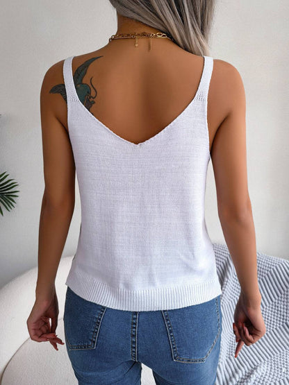 Openwork Scoop Neck Knit Tank Top - Siennasass