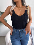 Openwork Scoop Neck Knit Tank Top - Siennasass