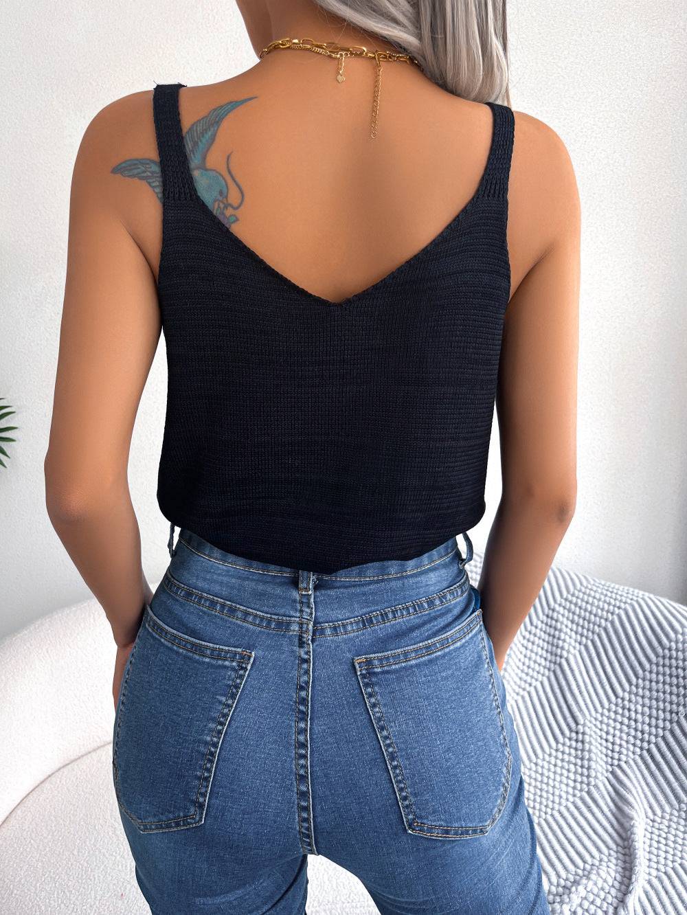 Openwork Scoop Neck Knit Tank Top - Siennasass