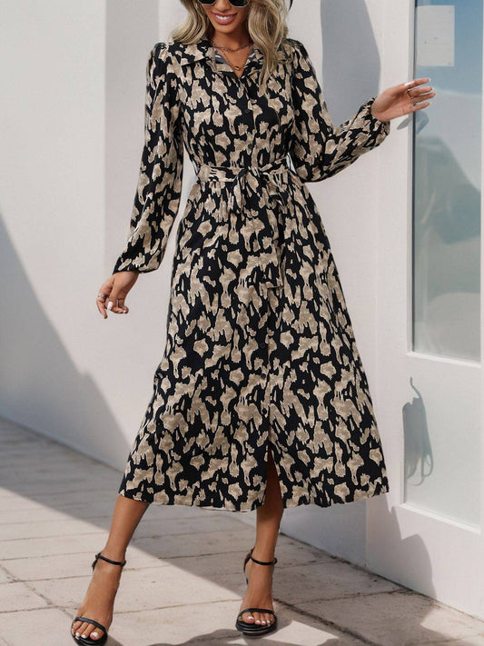 Perfee – Bedrucktes, langärmliges Midikleid