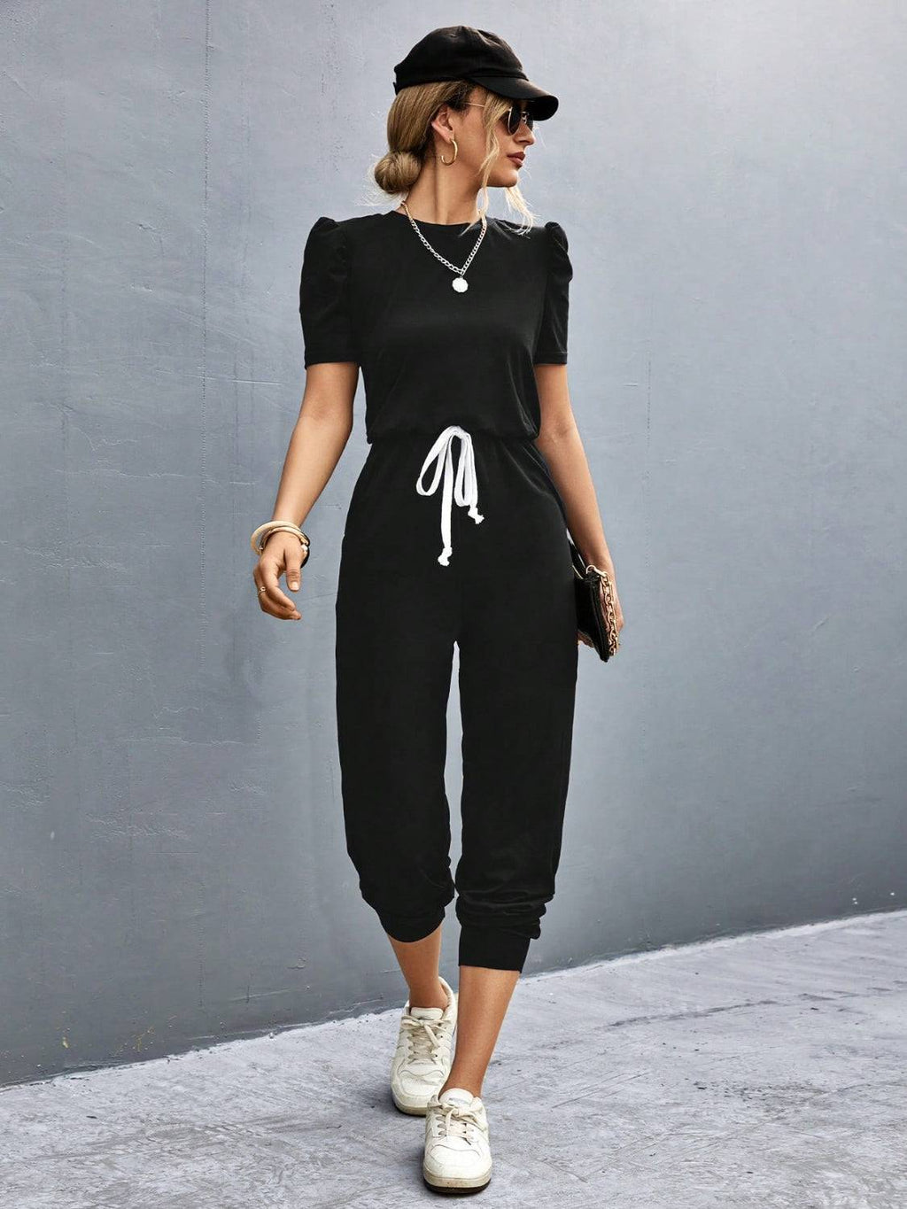 Round Neck Short Sleeve Jumpsuit - Siennasass