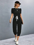 Round Neck Short Sleeve Jumpsuit - Siennasass