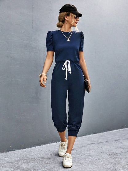 Round Neck Short Sleeve Jumpsuit - Siennasass