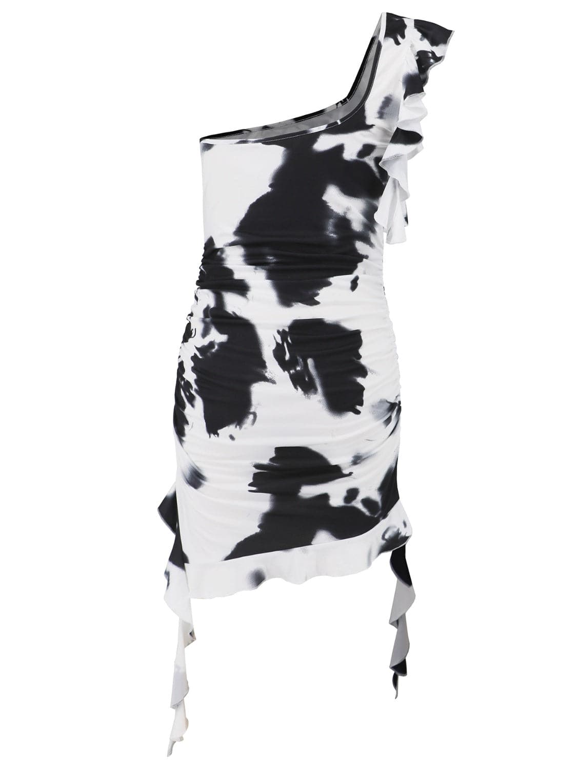 Ruffled Tie-Dye Single Shoulder Mini Dress - Siennasass