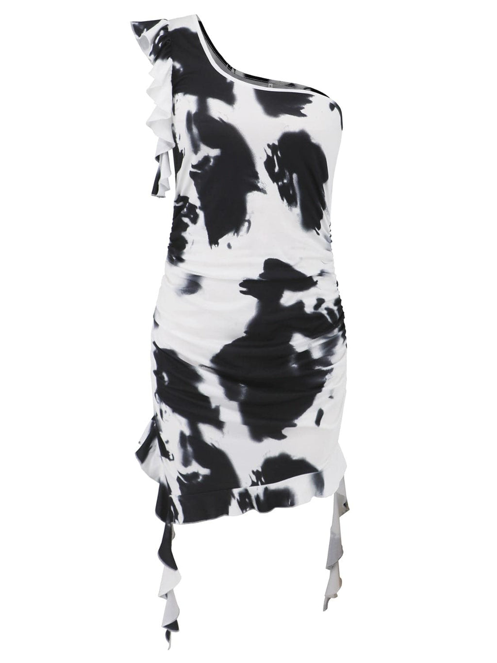 Ruffled Tie-Dye Single Shoulder Mini Dress - Siennasass