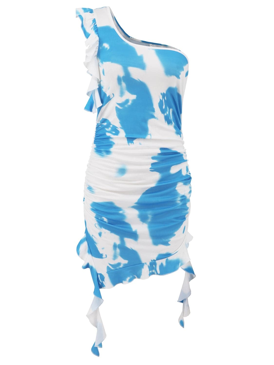 Ruffled Tie-Dye Single Shoulder Mini Dress - Siennasass