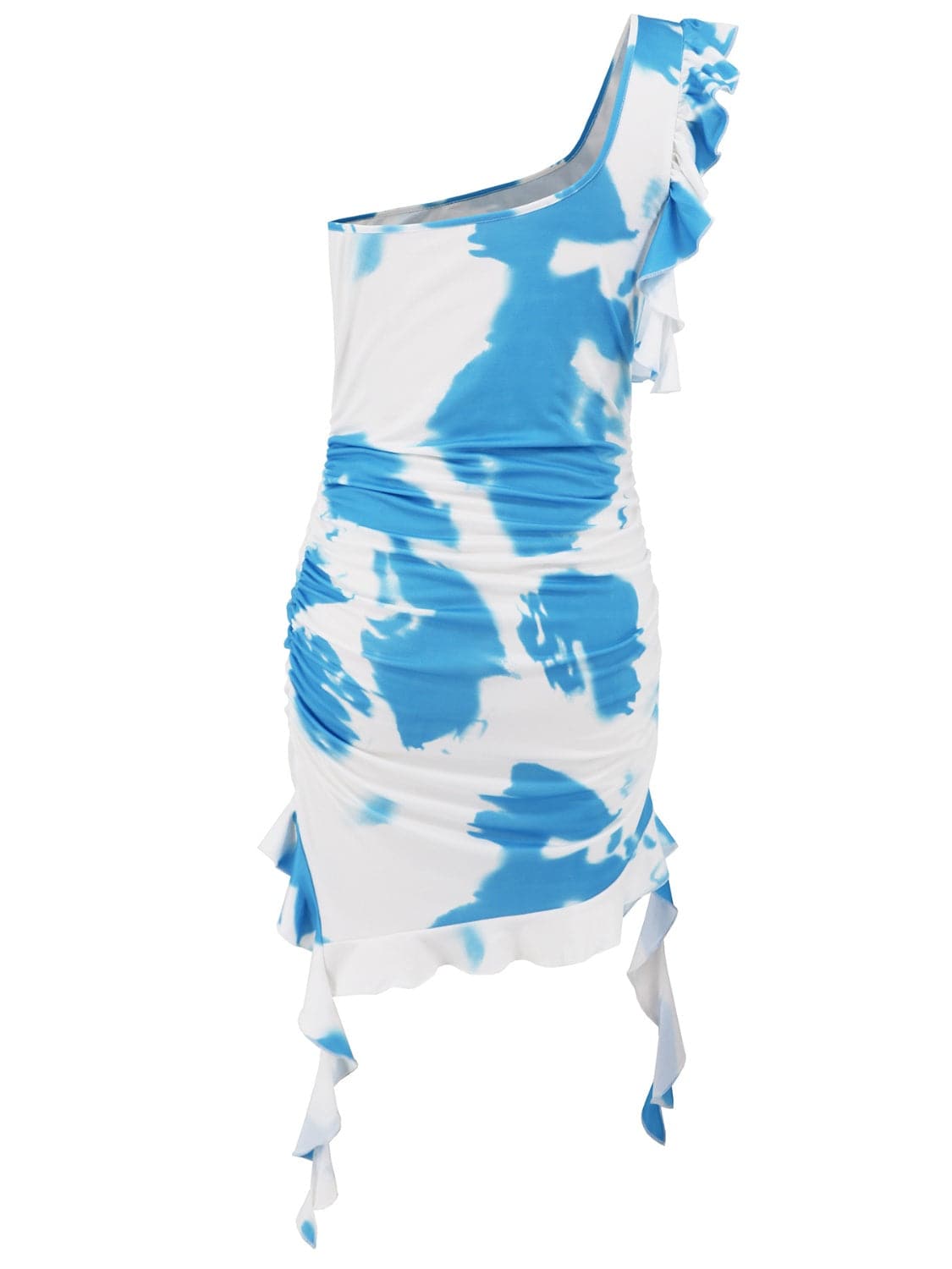 Ruffled Tie-Dye Single Shoulder Mini Dress - Siennasass