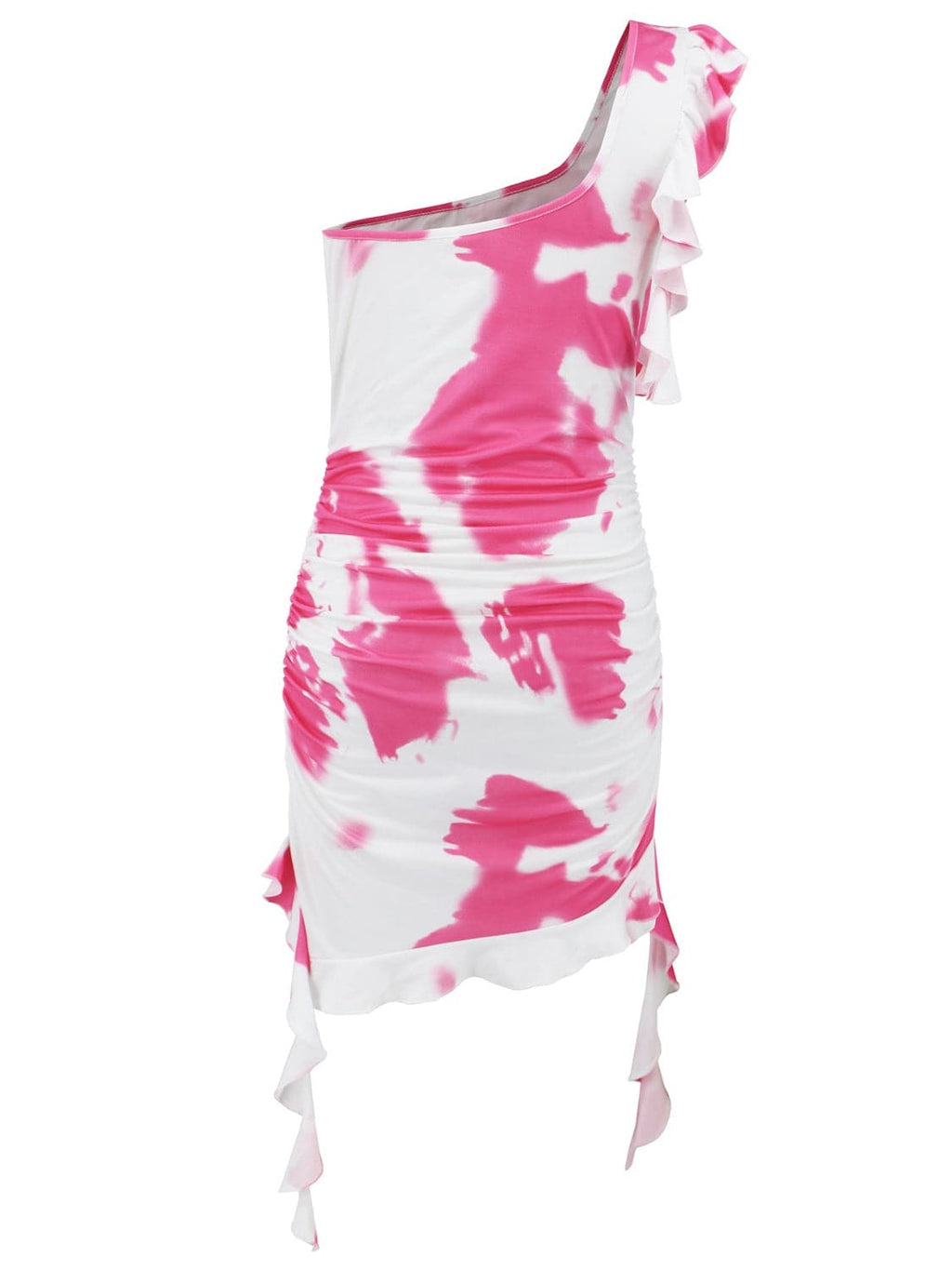 Ruffled Tie-Dye Single Shoulder Mini Dress - Siennasass
